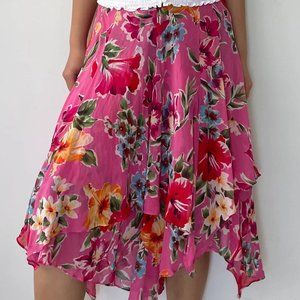 Ralph Lauren Pink Floral Handkerchief Skirt (100% Silk) - Size 8